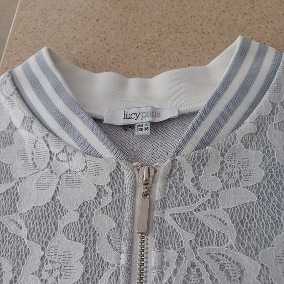 Anthropologie Lucy Paris Grace Lace Bomber Jacket White Gray S NWOT - Picture 4 of 9